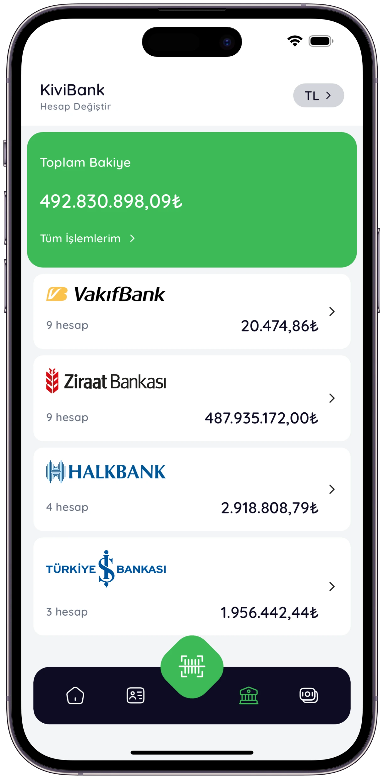 KiviBANK mobil — tüm banka hesapları tek ekranda